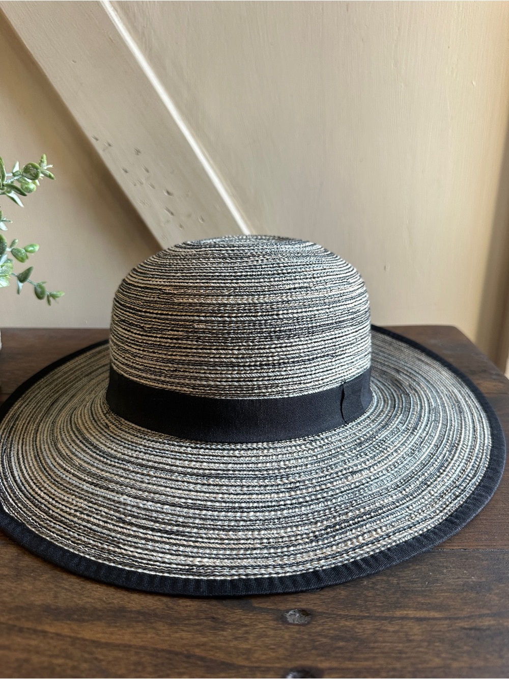Solar Escape Black Tan Woven Wide Brim Sun Hat